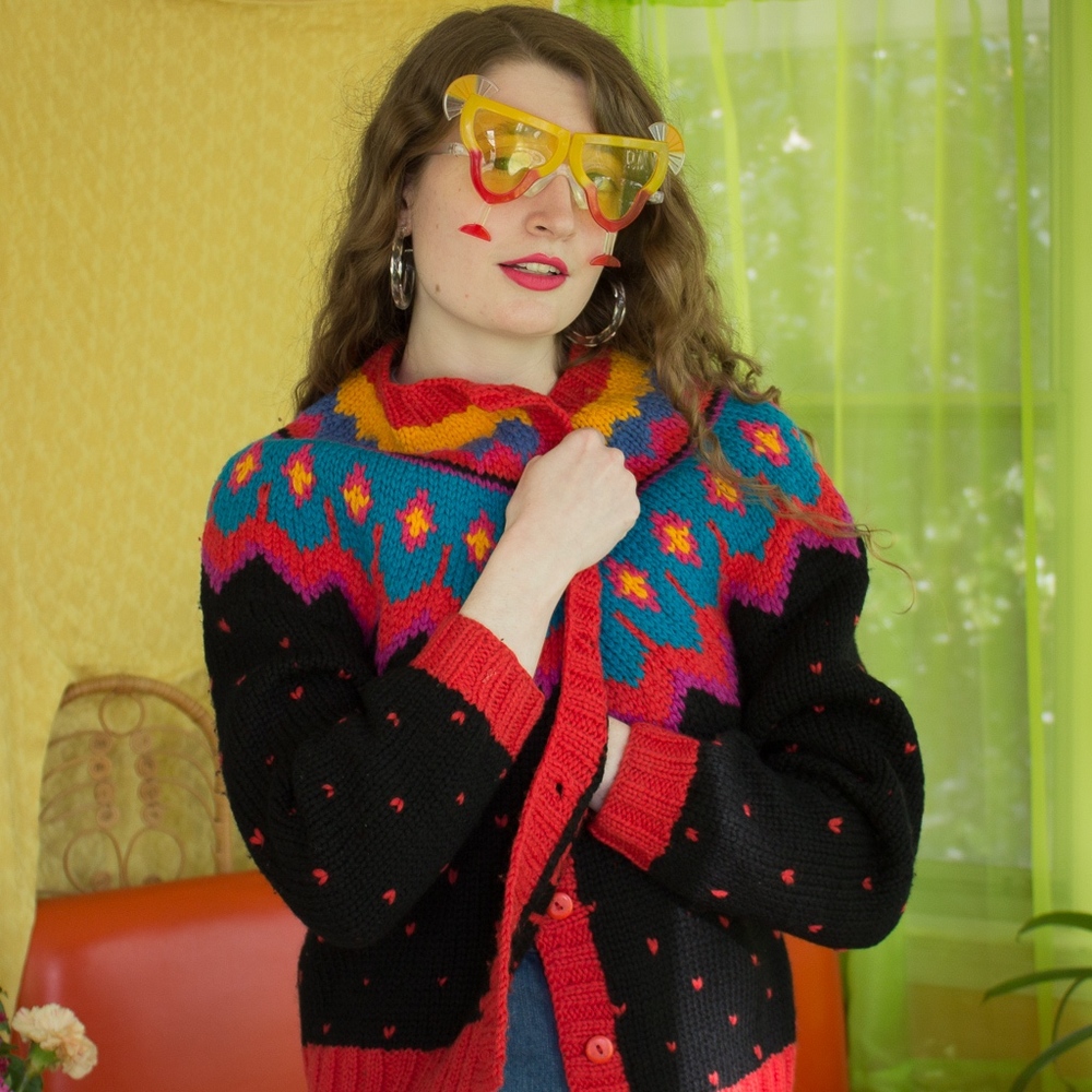 Cozy, Colorful Vintage Winter Knit Sweater